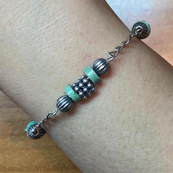 Carolyn Pollack Sterling Green Turquoise Disc Bead Decorated Link Bracelet - Picture 5 of 10